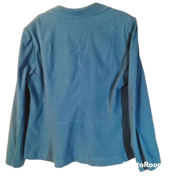 Vintage  Turquoise Blue Crush Velvet 3 Button Blazer - Picture 3 of 6